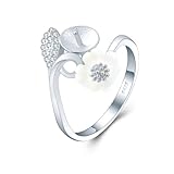 LGSY Sterling Silver CZ Daisy Flower Ring Mounting for Women, Adjustable Ring Fittings Accessories for Pearl Jewelry Making