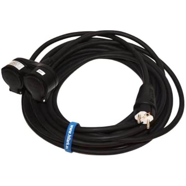 Hilark Przedłużacz Rozszerzenie elektryczne 2 gniazda H07RN-F OnPD 3x2,5 (3g2,5 mm²) IP44 16A UniSchuko (3m, Czarny)
