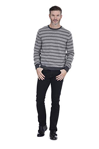 Cashmeren Men's Striped Crewneck Sweater Cashmere Wool Casual Long Sleeve Round Neck Pullover (Heather Grey/Charcoal, Small)3