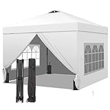 GDY 12x12 Pop Up Canopy Tent with 4 Sidewalls, Easy Set up with One Push Lift Gazebo with Wheel Bag and4 Sandbags,Carpas for Events, Parties,Camping, White.