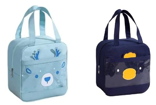 Image of CoolKraft Lunch Bag for School Kids, Girls, Cute Animal Design Bag, Lunch Bag for Office Women Travel Picnic Bag, Insulated Portable Tiffin Bag 24.5 x 23 x 14 cm (L BlueV+N BlueV)