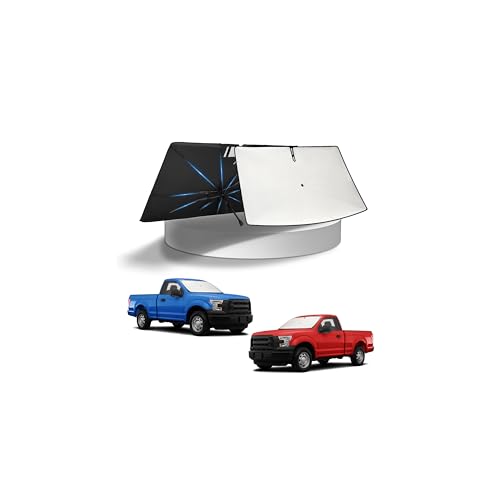 Image of KUST Sun Shade Umbrella for 2015-2020 Ford F150 F-150 F 150 | Custom Fit Windshield Sunshade | Foldable Sunshade with Bendable Handle | Blocks Heat & UV Scratch Resistant Keep Car Cool Sunshield