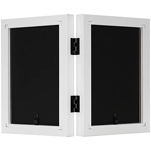 Frametory, 4X6 Double Picture Frame Hinged Photo Frames Two Folding Frame Desktop Glass Frame Vertical (White, 4X6 Double) #TOP3