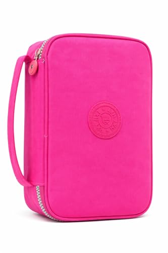 Estojo Escolar Grande para 100 Canetas com Divisórias e Alça – Estojo Box Organizador Unissex com Zíper Reforçado, Elásticos Internos e Alta Capacidade para Material Escolar (Rosa)