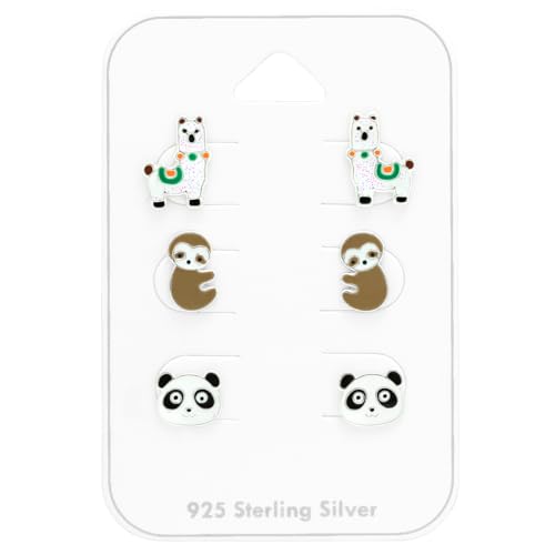 925 Sterling Silver Set of 3 Pairs Children's Cute Animal Stud Earrings2