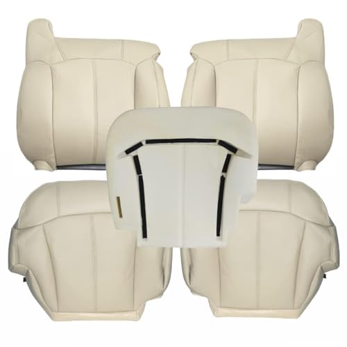 GXARTS Driver and Passenger Side Bottom and Top Lean Back Replacement Leather Seat Cover and Driver Foam Cushion Pad Compatible with Chevy Tahoe Suburban 1500 2500 1999-2002 Shale Light Tan #522/922