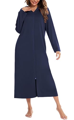 Peignoir à capuche fermeture éclair pour femme avec poches longues