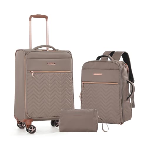 Image of Travelhouse 3 Piece Luggage Set 20 Inch Carry On Suitcase with Backpack
