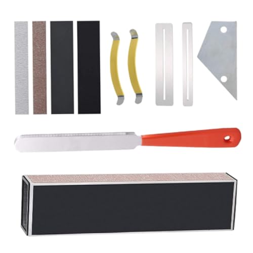 Mikinona 1 ギターケアツール フレット ギターリペアキット ファイル 道具 ギターの半径ゲージ レベリング定規 サンディングペーパー ギター研削工具 指板ガード プラスチック Silver