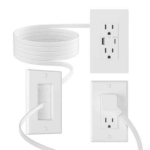 Outlet Relocation Kit in Wall Cable Management Kit 2 AC+USB-A+USB-C Power Relocation Kit for Unreachable Outlets 7.8ft in Wall Outlet Extender for TV Home TheaterSofa Desks Nightstands