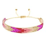 Agriajun Handmade Boho Beaded Friendship Strand Wrap Bracelets for Women Charm Adjustable Couples String Rope Braided Bohemia Colorful Red Gold Beads Bracelet Fashion Jewelry Gift