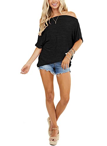 REVETRO Womens Sexy Off The Shoulder Tops Summer Short Batwing Sleeve Loose T-Shirts4