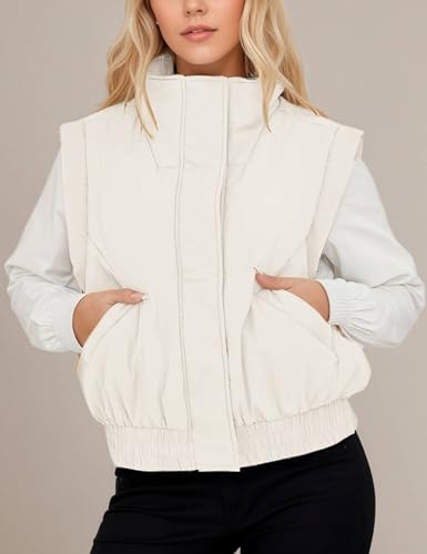 Women Sleeveless Puffer Vest – Cropped Lightweight Quilted Gilet with Button Down Side Pockets Essential Outerwear3