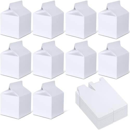 Colarr 24 Pack Milk Cartons Kraft Paper Party Favor DIY Crafts for Gender Reveal Party Gingerbread Houses Supplies DIY Milk Boxes for Wedding Birthday Holiday Parties Supplies(White)