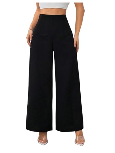 GORGLITTER Women's Dress Pants High Waisted Business Casual Trousers Wide Leg Pants Black Petite S