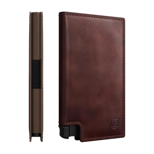Ekster Parliament Leather Wallet for Men | LWG-Certified Minimalist Wallets with RFID Blocking Layer | Slim & Modern Aluminum Wallet with Push Button for Quick Card Access (Classic Brown)