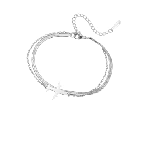 WIVATAXADI Fashion Airplane Pendant Snake Chain Bracelets Woman Stainless Steel Jewelry Women'S Hand Bracelets Party Birthday Gift