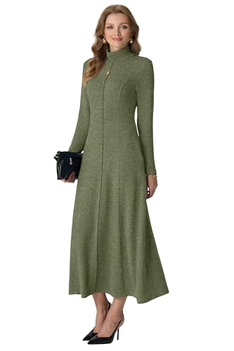 GRECERELLE Women's 2025 Fall Winter Casual Mock Neck Long Sleeve Flared Maxi Sweater Dress with Pockets (XS - 3XL)
