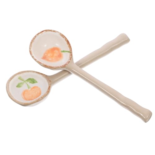 LOORGVEL 2個 日式粗陶創意コーヒースプーン点 便利で可愛いデザート用食器 滑らかで 感ある仕上げ コーヒーやケーキ 蜂蜜に