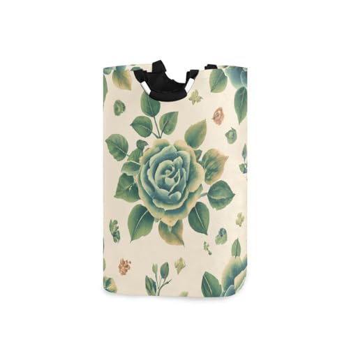 Jihqo Laundry Hamper Basket Leafy Roses Green Collapsible Nursery Storage Bin Waterproof Clothing Baskets for Home Bedroom Bathroom Washing Room
