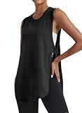 Tankaneo Damen Sport Tank Tops Fitness Top Ärmellose Seiten Schlitz Shirts Sommer Tees Casual Yoga Camisole Schwarz S