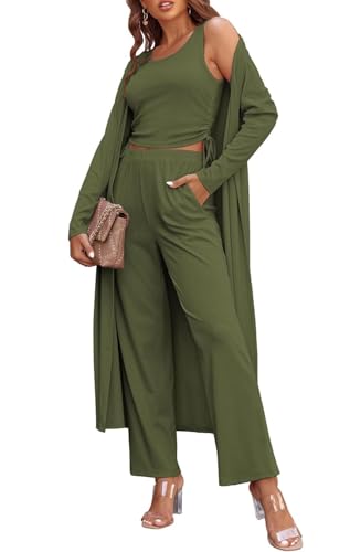 Image of Ladies 3 Piece Long Sleeve Soft Set Hide Belly Fat Formal Sweatsuit Open Front Casual Cardigan