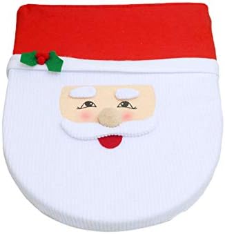 Generic Christmas Toilet Seat Cover Set with Smile Face Santa Design Soft Fabric Cloth Bathroom Mat and Toilet Lid Cover for Holiday Decoration (b)