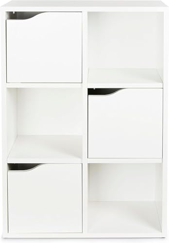 Leomark Moderner Schrank KUBiCO, Bücherregal, Kinderregal, Spielzeugregal, Kinderschrank – Weißes Bücherregal mit 6 Fächern, Aufbewahrungslösung, – Kinderzimmer Wohnzimmer und Büro 59,5x29x89,5cm