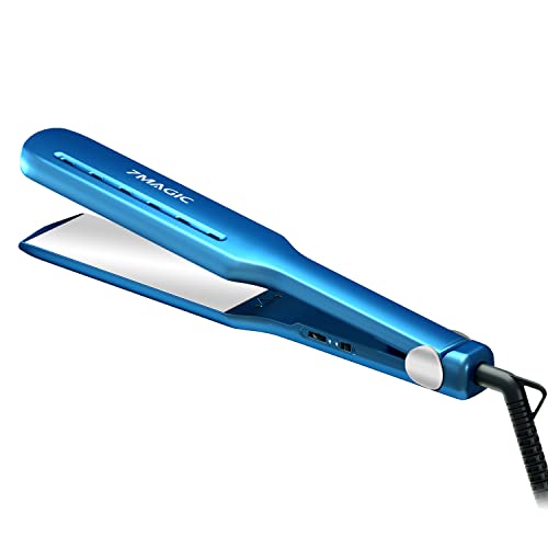 Plancha de pelo chapada en nano titanio, plancha de titanio de 1,7  para cabello húmedo y seco, plancha MCH para alisar rápidamente, plancha de pelo con 5 temperaturas, plancha de pelo Doble voltaje