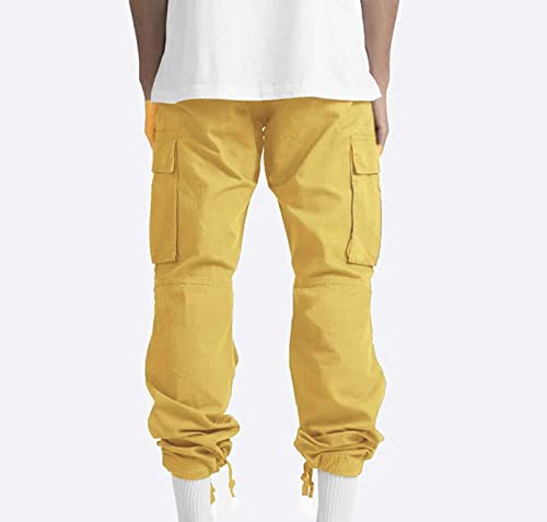Muscularfit Cargo Pants for Men Big and Tall Elastic Waist Cotton Sweatpants Causal Solid Multi Pockets Joggers Athletic Pant3