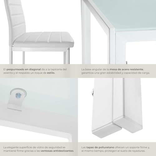 Miniatura 4 de Tectake 800550 Juego De Muebles, Conjunto De Mesa 4 Sillas De Comedor, Tablero De Mesa Robusto, Cuero Sintético Pvc, Salón Interior, Nuevo Blanco