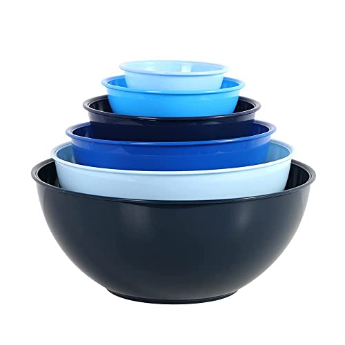 BoxedHome Rührschüssel-Set, Rührschüsseln, 6er-pack Mixing Bowl Set, Kunststoff Salatschüssel Rutschfest Stapelbar Servierschalen für Küche (ohne Deckel, Blau)