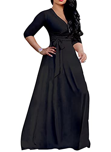 Image of LightlyKiss Plus-Size Maxi Dresses for Women African Summer 3 /4 Sleeves Beach Sundress with Pockets
