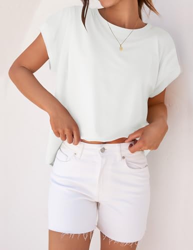 ZESICA Womens Summer Cap Sleeve Crewneck Tops Casual Loose Striped T-Shirts Basic Tees2