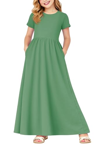 Image of Deerose Girls Maxi Dress Short Sleeve Casual Long Dresses with Pockets 5-14 Years