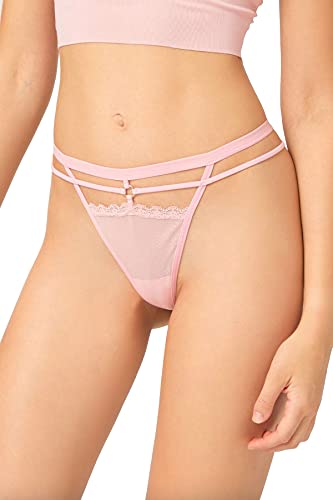 PrettyChic Women's Sexy Lace String Thong Soft Stretchy (Pink, Large)