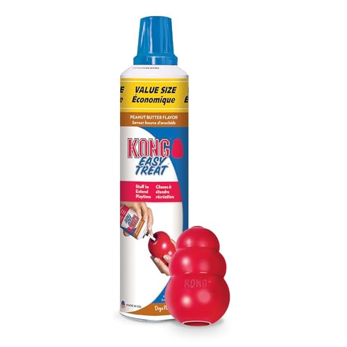 KONG Classic Stuffable Dog Toy Easy Treat Peanut Butter Spray - Fetch & Chew Toy for Dogs - with Dog Toy Filler Treat - for Hours of Fun & Enrichment - 14 oz - XS