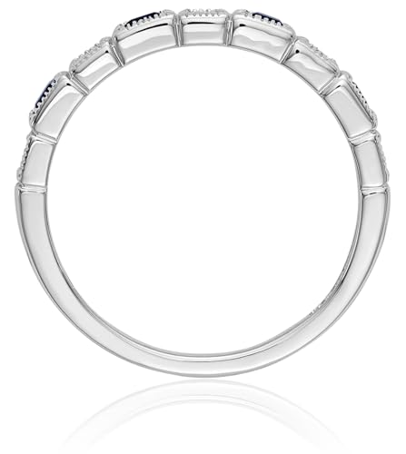 IceCarats 14K Solid White Gold Diamond Blue Sapphire Wedding Band Ring Gemstone3