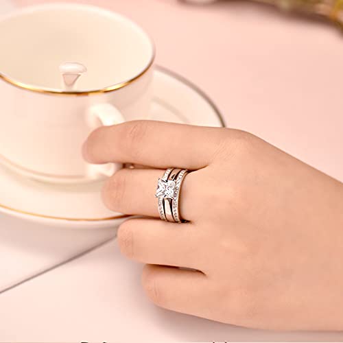 Wuziwen Princess Bridal Ring Set for Women Wedding Band Guard Enhancers CZ Sterling Silver Size 4-133