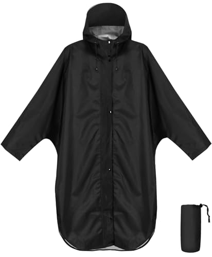 ANYOO Wasserdichter Regenponcho Regenmantel mit Kapuze und Ärmeln, Leichte...