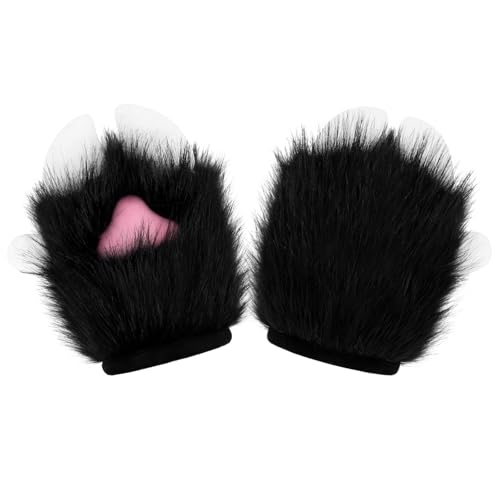 Guantes de agarre de anime peludos accesorio de disfraz felpa negra