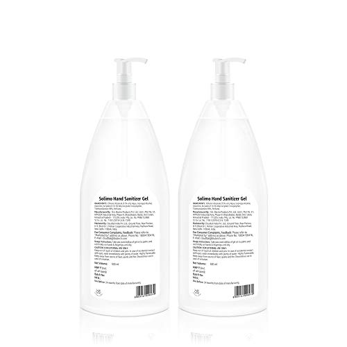 Image of Amazon Brand - Solimo Hand Sanitizer Gel (72% Ethanol Absolute) - 500 ml (Pack of 2)