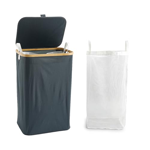 The Better Home Foldable Laundry Basket with Bamboo Rim & Oxford ...