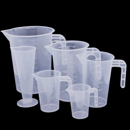 6 Pz Misurino in Plastica,Caraffe Misurini Graduati 50/100/250/500 ML/1 Litro,Misurino Dosatore Bicchieri Graduato di Precisione Riutilizzabili con Manico per Laboratorio Scientifico Liquidi Cucina