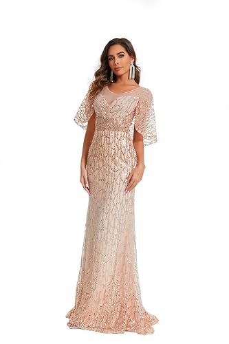 Mermaid Prom Dress Floor Length Formal Dress Deep V-Neck Wedding Guest Dress with Sequin 20243