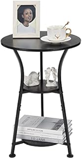 Neekor Small Side Table,3 Tier Small Round Table with Wooden Shelves, Rustic Retro Small Table Corner Sofa Table for Living Room Bedroom (Black)