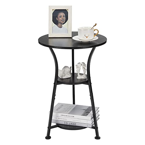 Dulcii 3-Tier Round Accent Table for Small Spaces - Modern Black Side Table for Living Room and Bedroom