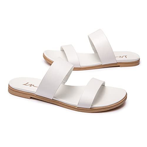 Image of LM Women's Slide Sandals Two Band Slip On Flat Sandals Casual Summer Sandals