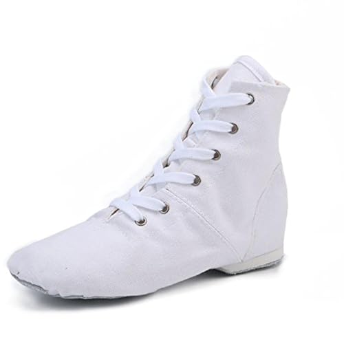 missfiona Scarpe da Jazz Ballo da Donna con Lacci e Suola Divisa Stivali Jazz alla Caviglia(41 EU, Bianco)