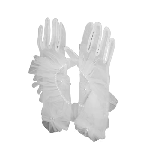 Guantes de mujer con perlas de alta costura y volantes para trajes exclusivos